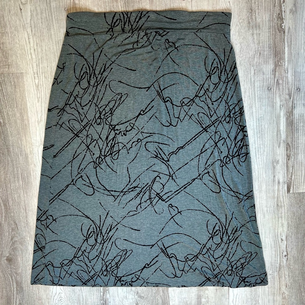 Ava & Viv Maxi Skirt Abstract Black Grey 3X Plus Size NWOT